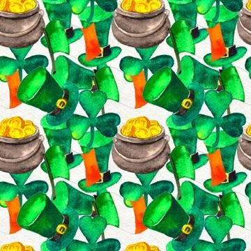 Seamless hand drawn background with St. Patrick's Day symbols Stock Illustration
