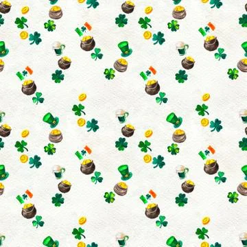 Seamless hand drawn background with St. Patrick's Day symbols Stock Illustration