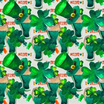 Seamless hand drawn background with St. Patrick's Day symbols Stock Illustration