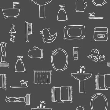 Seamless hand drawn bathroom background Stock Illustration