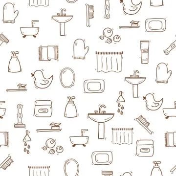 Seamless hand drawn bathroom background Stock Illustration