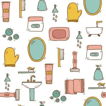 Seamless hand drawn bathroom background Stock Illustration
