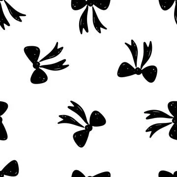 Seamless hand drawn black bow pattern with a clean white background for cute Illustrazione stock
