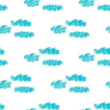 Seamless Hand-Drawn Cloud Pattern on White Background Stock Illustration