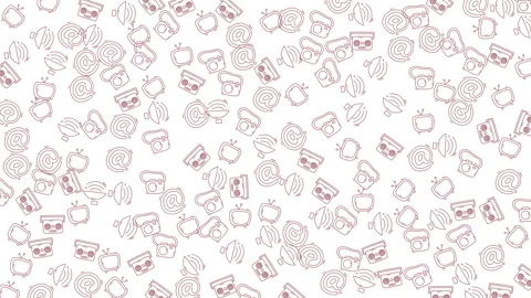 Seamless hand drawn coffee and bakery icon pattern in burgundy on white bac.. Video stock 333053106