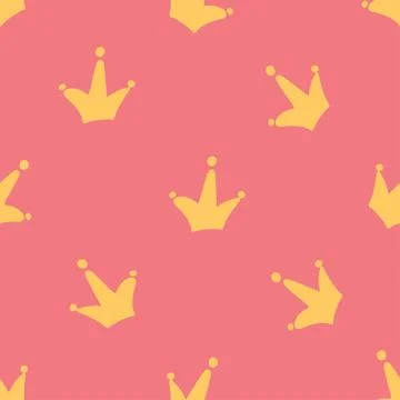 Seamless hand drawn crown pattern for kids design in cheerful pink girly colors Stock Illustration
