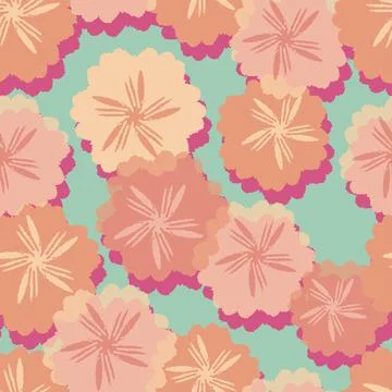 Seamless hand drawn cute flower pattern on green background , greeting card o Stock Illustration