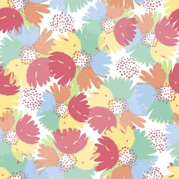 Seamless hand drawn cute multicolour flowers pattern background , greeting ca Stock Illustration
