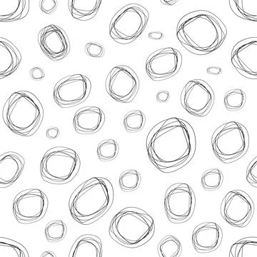 Seamless hand drawn doodle pattern with abstract circles and organic loops, b Stock Illustration