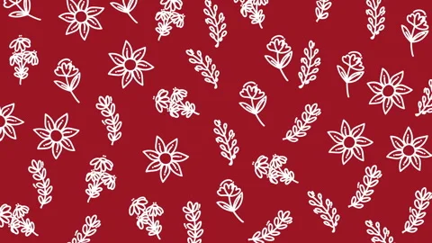 Seamless Hand Drawn Floral Pattern on Red Background Decorative Loop 库存影片 331208811