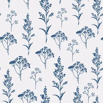 Seamless hand-drawn floral pattern with herbs 库存插图