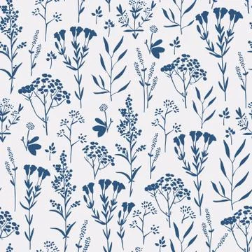 Seamless hand-drawn floral pattern with herbs Illustrazione stock