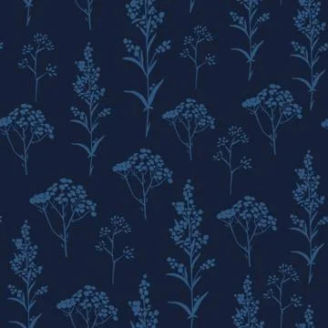 Seamless hand-drawn floral pattern with herbs 스톡 일러스트