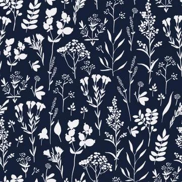 Seamless hand-drawn floral pattern with herbs Stock Illustration