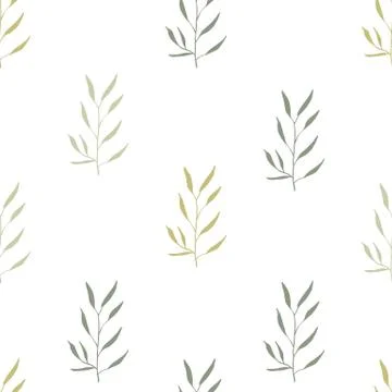 Seamless hand-drawn floral pattern with herbs Stock Illustration
