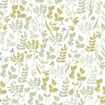Seamless hand-drawn floral pattern with herbs Stock Illustration