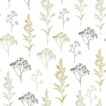 Seamless hand-drawn floral pattern with herbs Stock Illustration