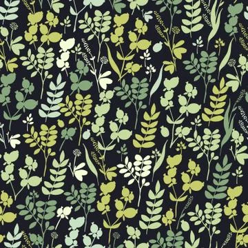 Seamless hand-drawn floral pattern with herbs Stock Illustration