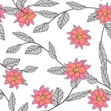 Seamless hand drawn flower pattern. Vector illustration. Stock Illustration
