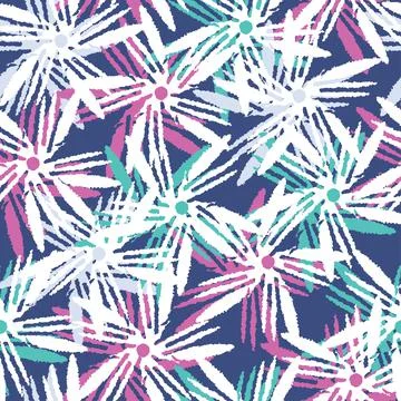 Seamless hand drawn flower pattern on blue background , greeting card or fabr Stock Illustration