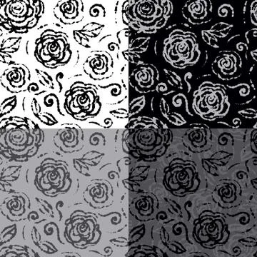 Seamless hand drawn flowers pattern set Stock Illustration