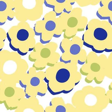 Seamless hand drawn flowers pattern on white background , greeting card or fa Stock Illustration