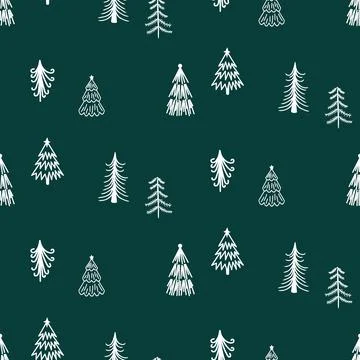 Seamless hand-drawn forest green pattern in Scandinavian style. Kids vector Illustrazione stock