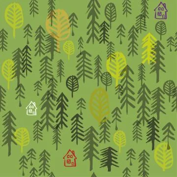 Seamless hand drawn forest pattern. Illustrazione stock