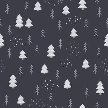 Seamless hand-drawn forest pattern in Scandinavian style. Kids vector abstract Illustrazione stock