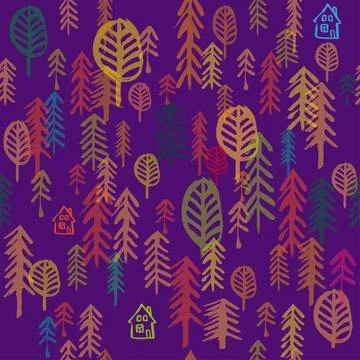 Seamless hand drawn forest pattern. Illustrazione stock