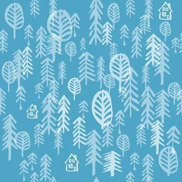 Seamless hand drawn forest pattern. Stock Illustration