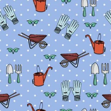 Seamless Hand-Drawn Garden Set Stock Illustration