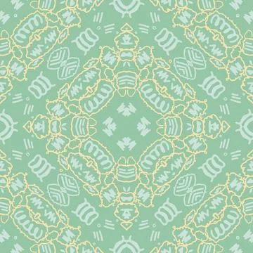 Seamless hand-drawn geometric patterns on a soft green background Stock Illustration