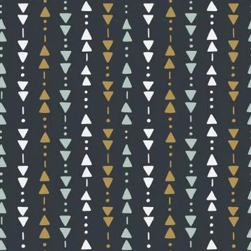 Seamless hand drawn geometric tribal pattern with triangles and dots. Vector Stock Illustration