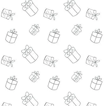 Seamless Hand Drawn Gift Boxes Pattern in Minimal Black Line Style Stock Illustration