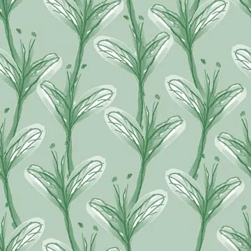 Seamless hand drawn green leafs pattern background , greeting card or fabric Stock Illustration