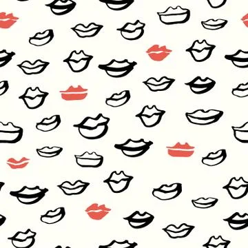 Seamless Hand Drawn Lips Pattern Illustration