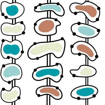 Seamless hand drawn mid century modern pattern in beige blue turquoise black 스톡 일러스트
