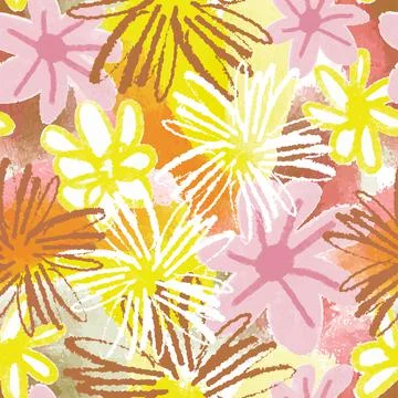 Seamless hand drawn mixed abstract flowers pattern background , greeting card Stock Illustration