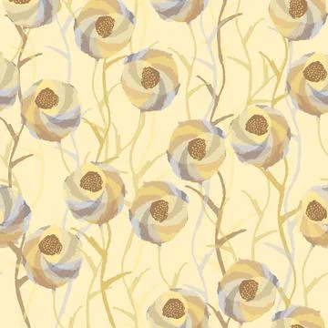Seamless hand drawn monocrome dot flowers pattern background , greeting card  Stock Illustration