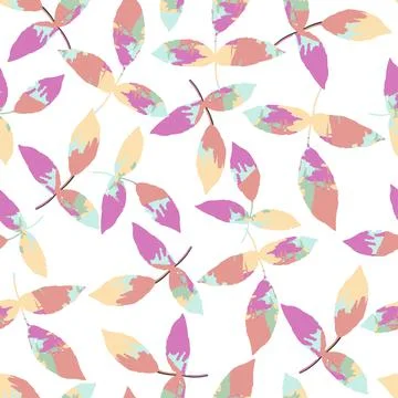 Seamless hand drawn multicolour leafs on white pattern background , greeting  Stock Illustration
