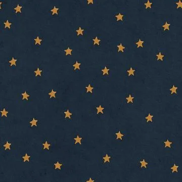 Seamless Hand Drawn Ochre Star Pattern on Dark Navy Blue Background Illustrazione stock