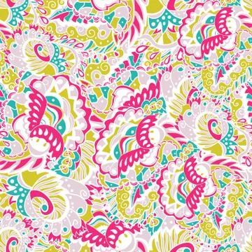 Seamless hand-drawn pattern with abstract leaves and flowers. Stock Illustration