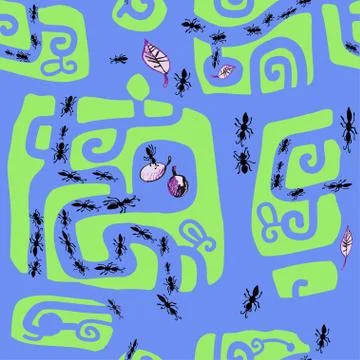Seamless hand drawn pattern with ants. Stock Illustration