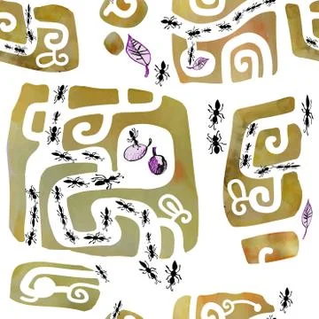 Seamless hand drawn pattern with ants. Stock Illustration