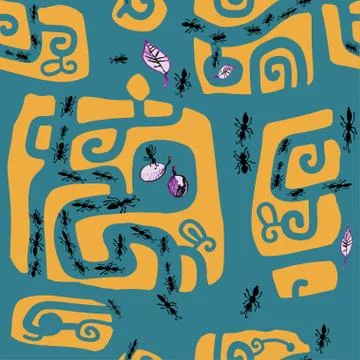 Seamless hand drawn pattern with ants. Illustrazione stock