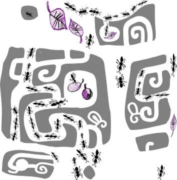 Seamless hand drawn pattern with ants. Illustrazione stock