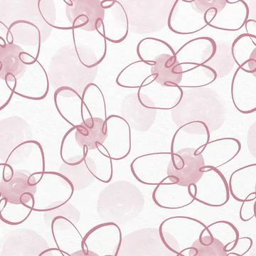 Seamless hand drawn pattern background with pink sketch flowers  , greeting c Stock Illustration