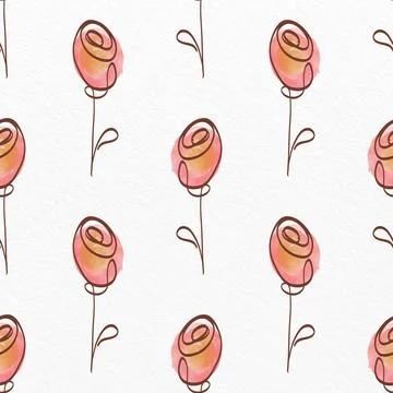 Seamless hand drawn pattern background with silmple red roses  , greeting car Stock Illustration