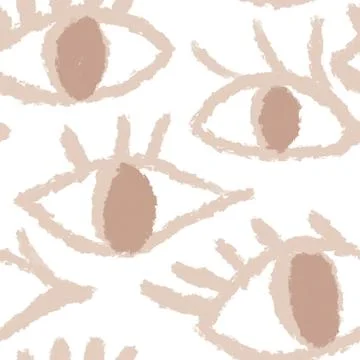 Seamless hand drawn pattern with beige evil third eye, traditional ethnic evil Stock Illustration